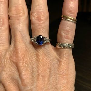 Sterling Silver Ring with Blue & Clear Stones * EUC * size 6.5